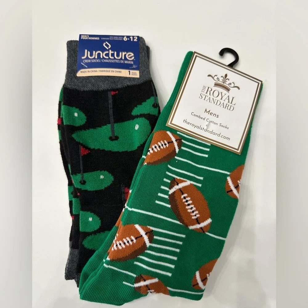 Football and Golf Dress Crew Socks‎ 2pk 6-12 Green Black Novelty
